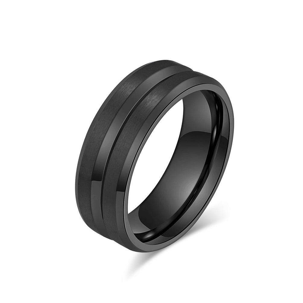 Cross-Border Simple Groove Brushed Stainless Steel Ring