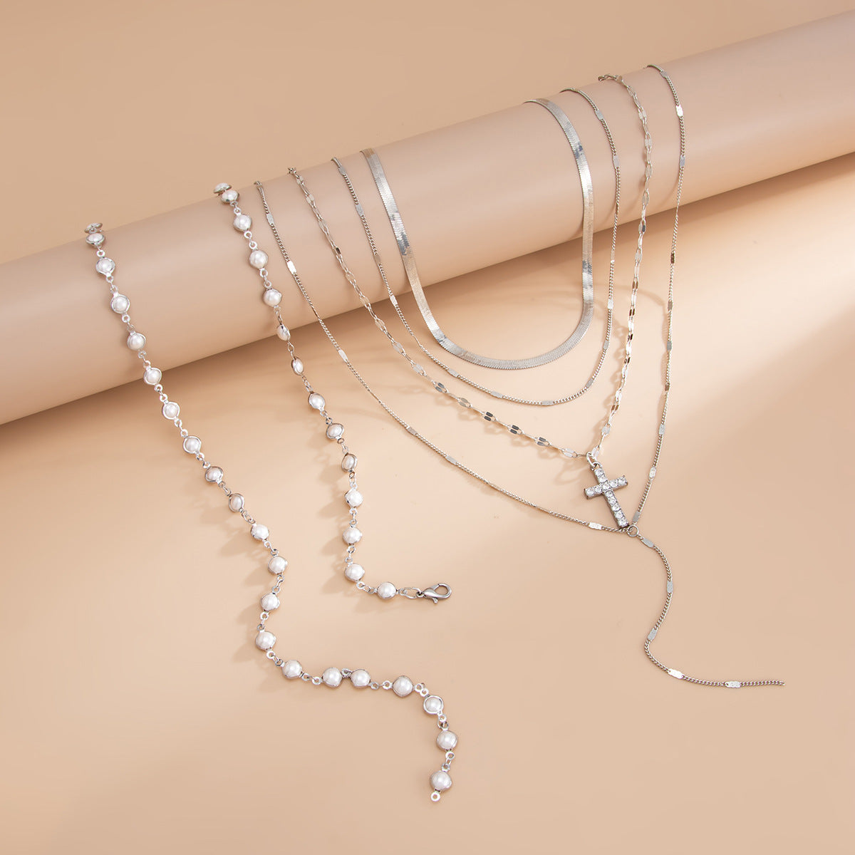 Cross, Pearl & Portrait Layered Necklace