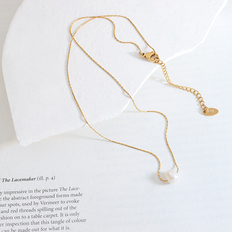 Dainty Freshwater Pearl Pendant Necklace with Gold Plated Titanium Chain