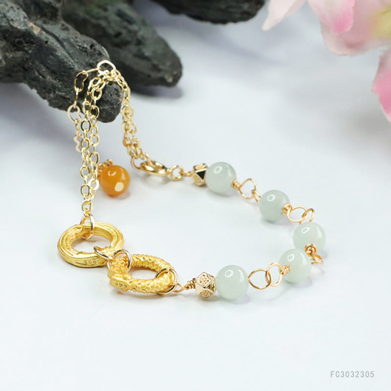 Jadeite Dragon & Phoenix Round Bead Bracelet