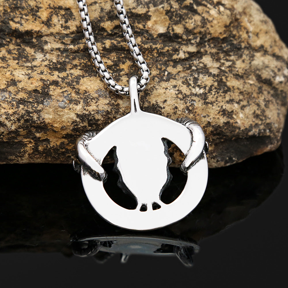 European And American Stars Retro Titanium Steel Necklace Male Viking Sheep Head Rune Triangle Logo Pendant Wholesale