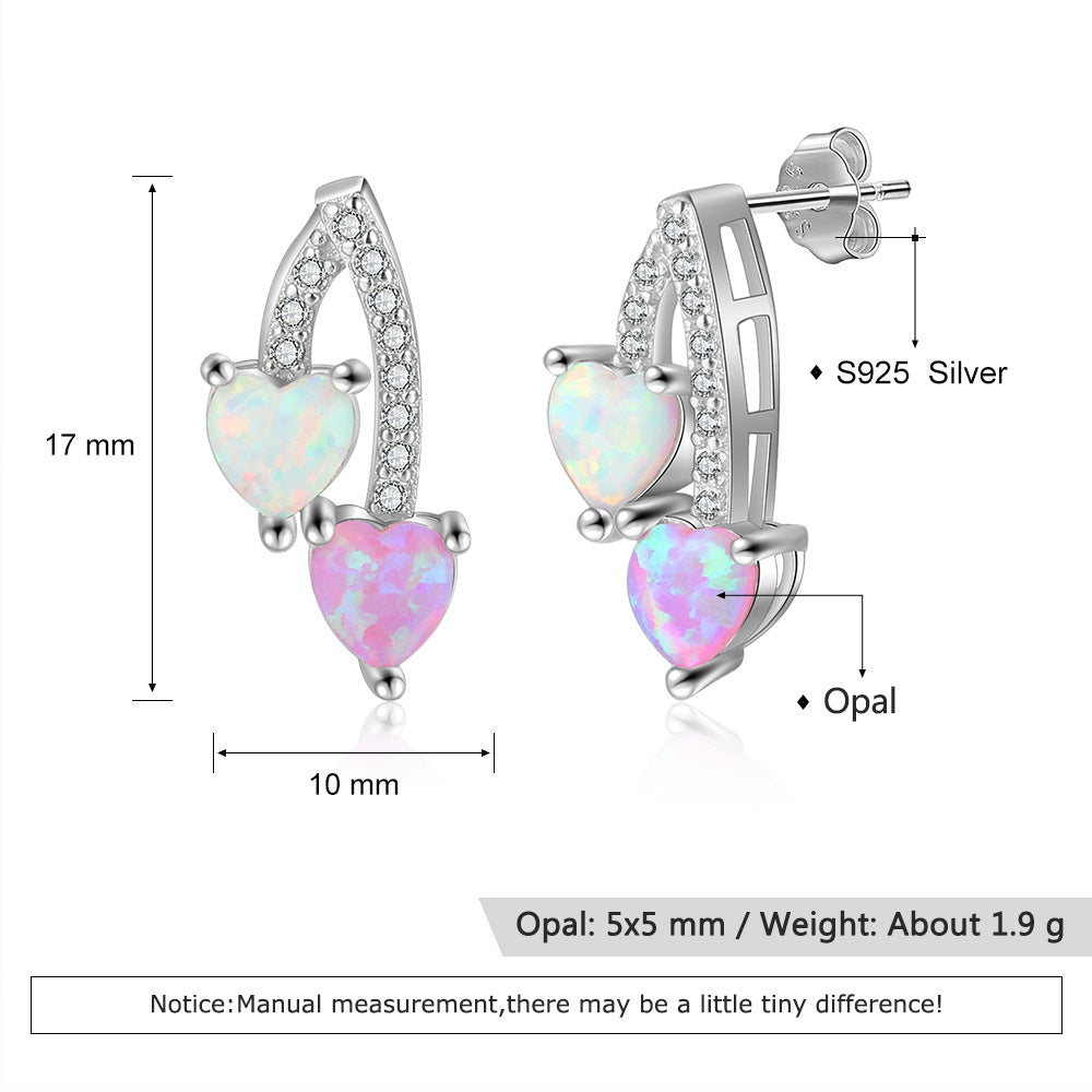 Planderful Jewelry Opal Heart Earrings Sterling Silver