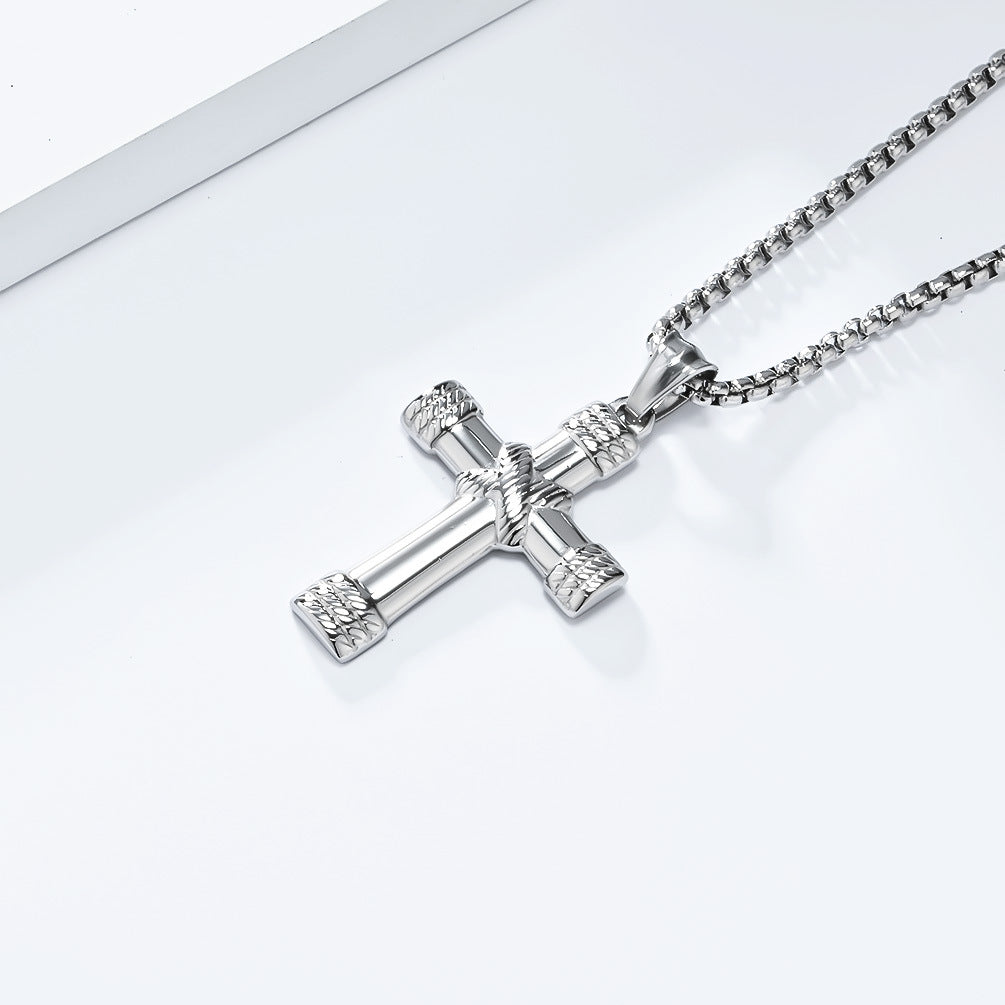 Planderful Rope Knot Cross Necklace Titanium Steel For Men Personalized Trend Jewelry