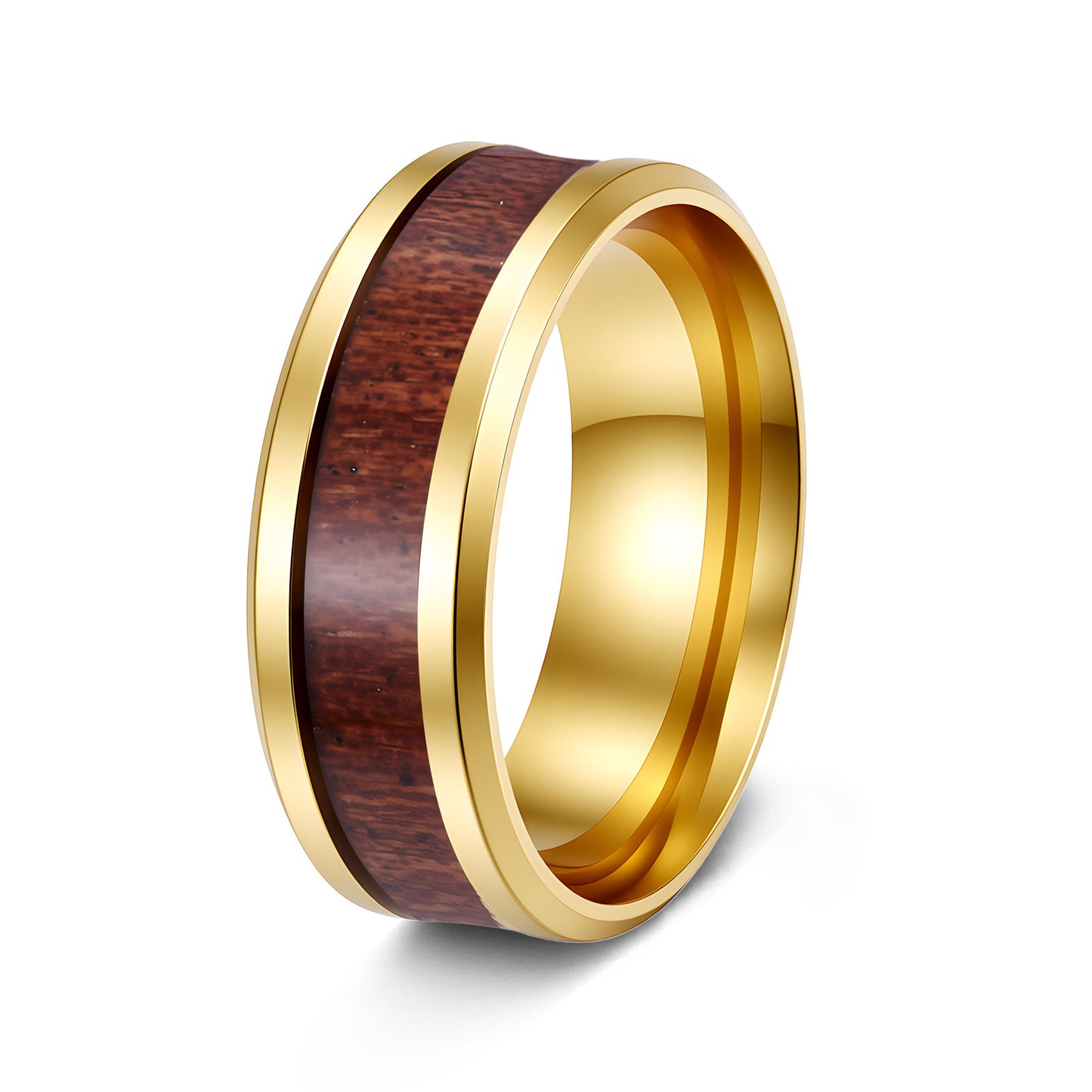 Planderful Everyday Genie Teak Inlaid Titanium Steel Couple Ring Unisex Durable Wedding Band