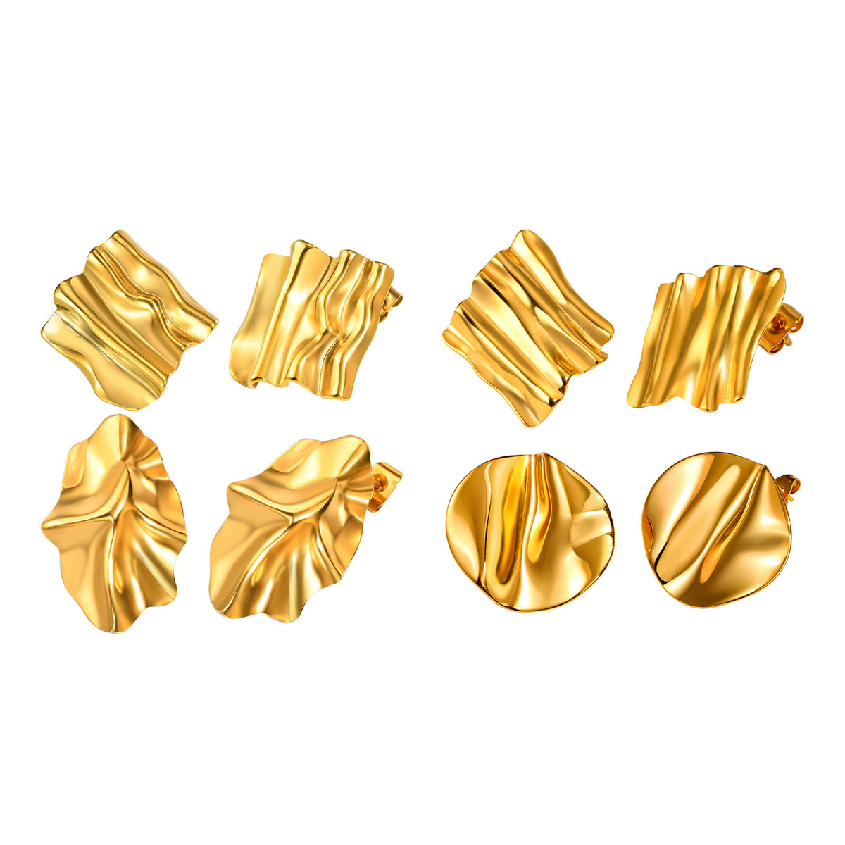 Sculptural Folded Metal Stud Earrings — Gold