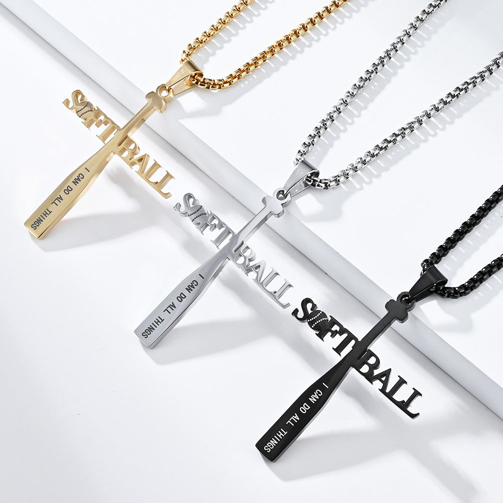Baseball Necklace Titanium Steel Gold Letter Pendant For Athletes By Planderful Everyday Genie