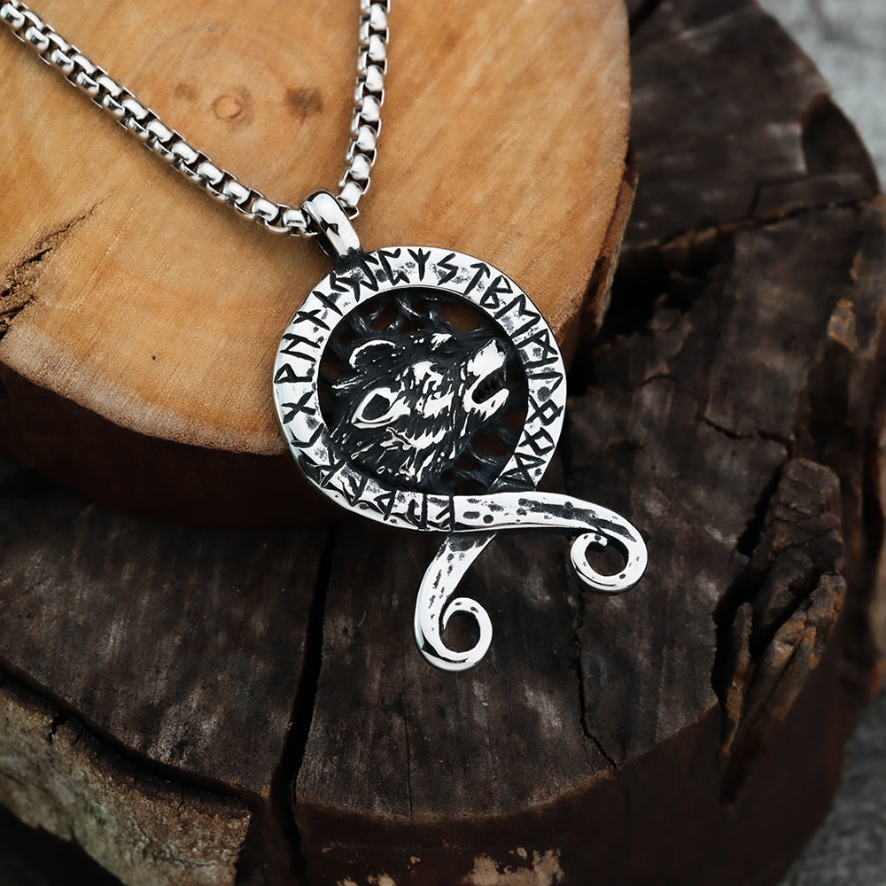 European and American Style Nordic Viking Rune Wolf Head Pendant