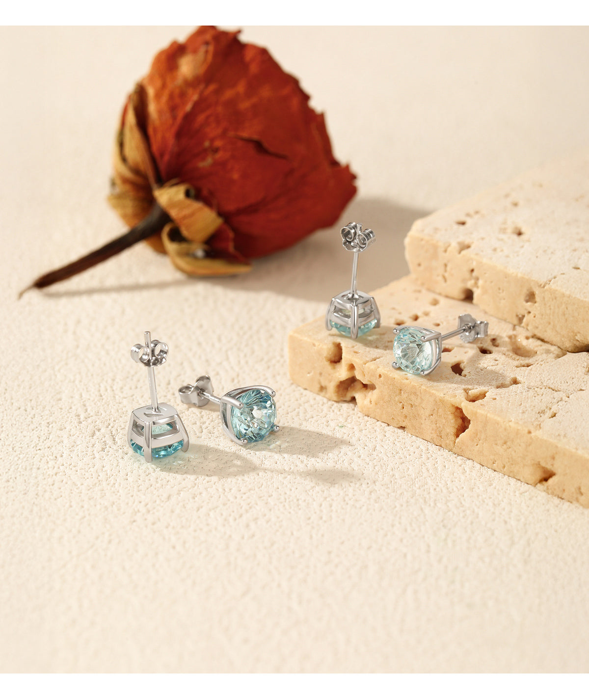 925 Sterling Silver Sea Blue Floral Zircon Stud Earrings