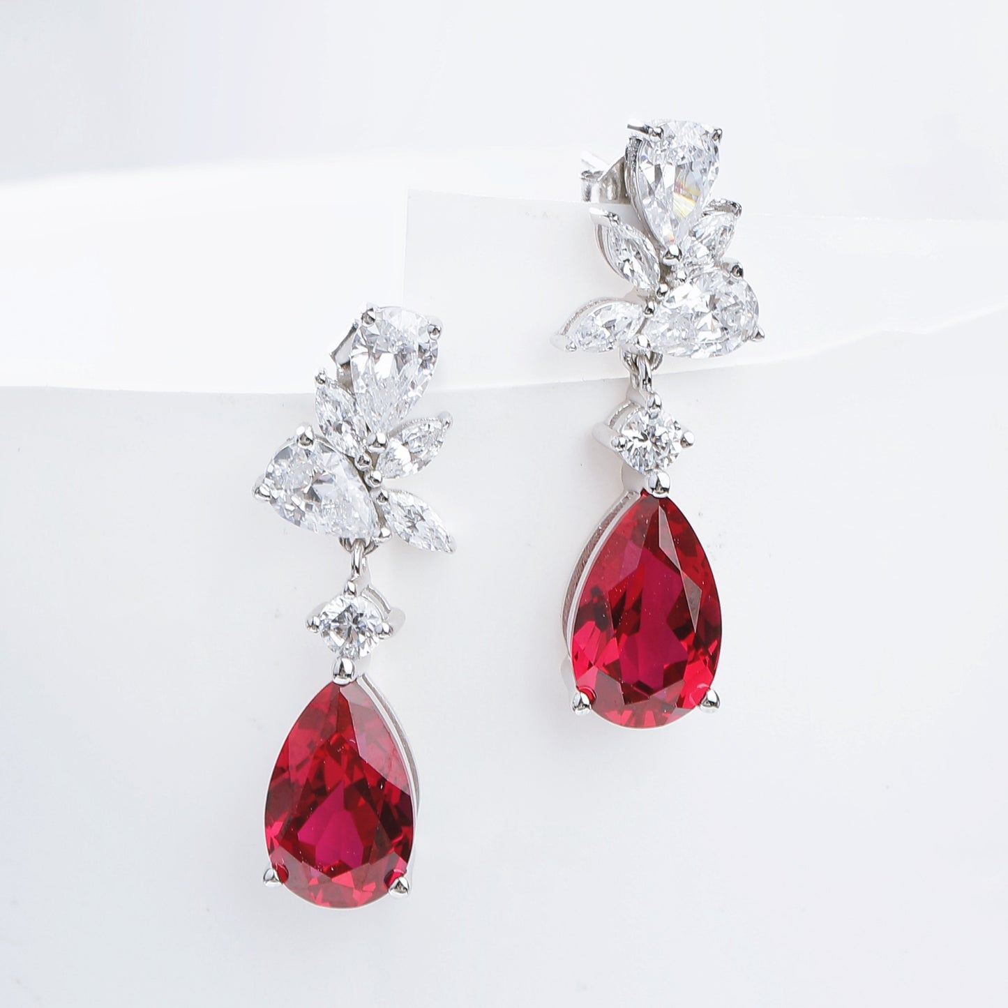 Cross-Border Independent Station Hot Sale 3.0 Carat Lab Grown Ruby Inlaid Moissanite Water Drop Earrings
