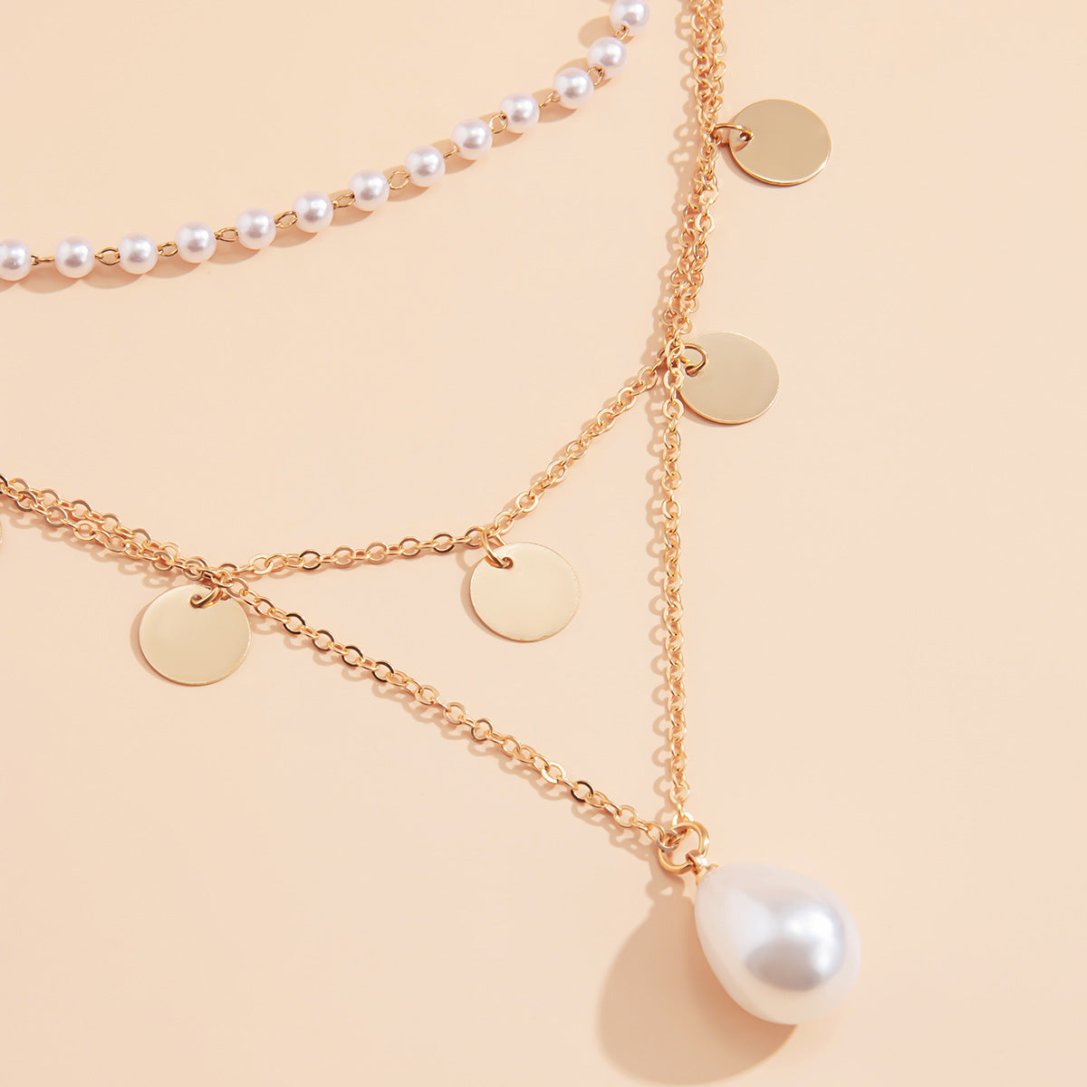 Planderful Vienna Verve Imitation Pearl Necklace Multi Layer Geometric Fringe Water Drop Pendant Elegant Women Jewelry