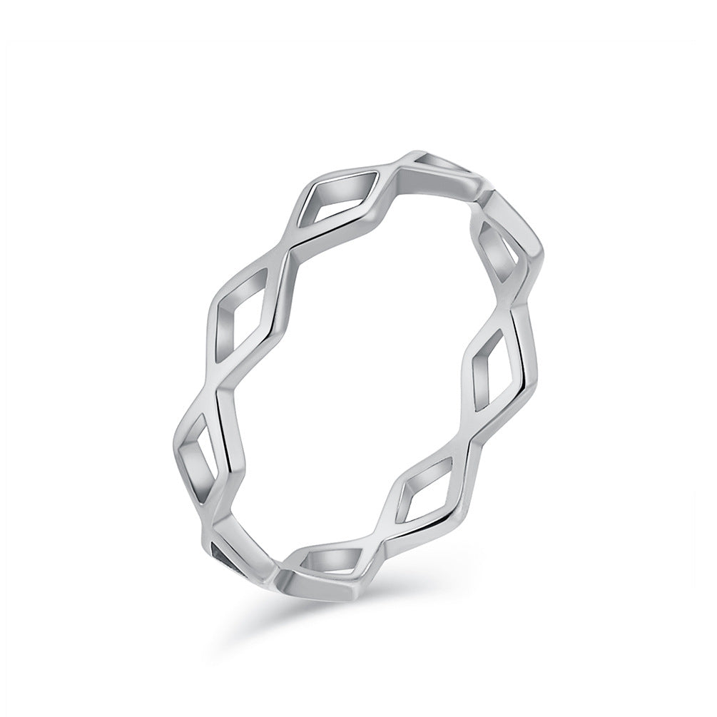 Simple Hollow Rhombus Stainless Steel Women's Tail Ring
