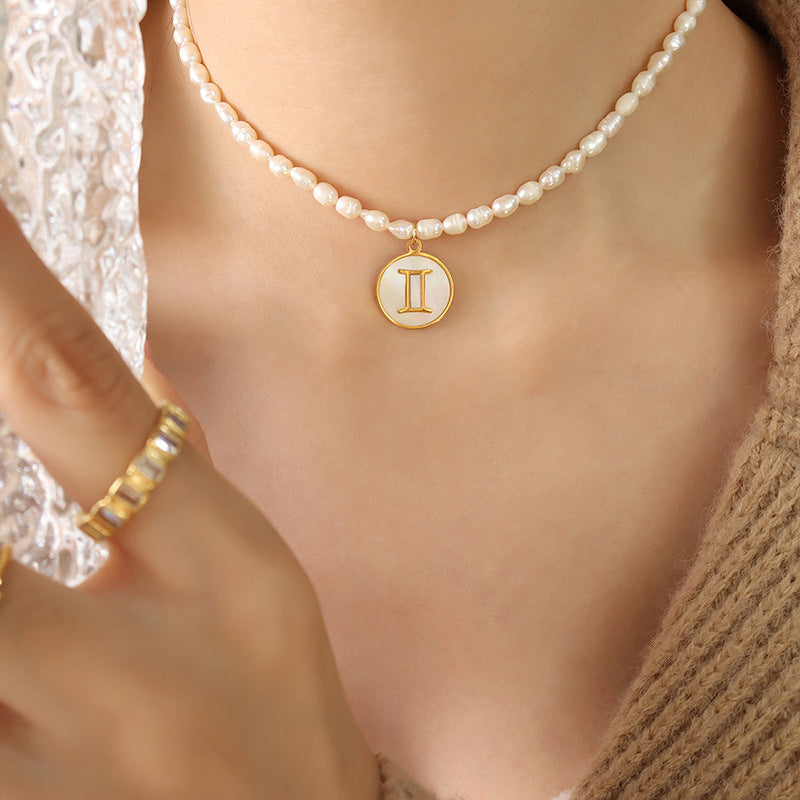 Stellar Charm Pearl Necklace with Titanium Steel Pendant