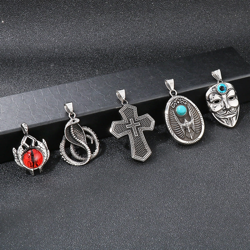 Retro Turquoise Flying Eagle Pendant, Trend Pendant, Devil'S Eye Mask, Cross Man Necklace