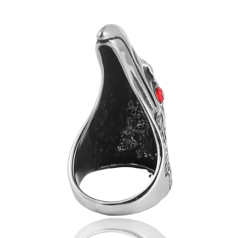 Titanium Steel Men's Eagle Head Ring - Punk Retro Animal Design for Everyday Wear