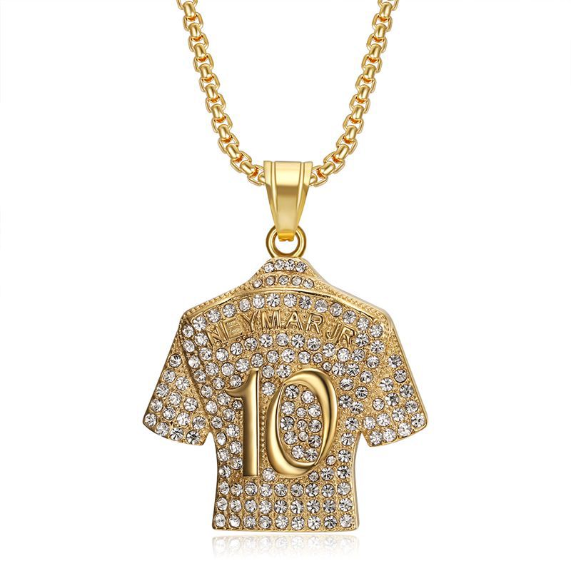Planderful Football Jersey Pendant Necklace No 10 Titanium Steel Gold Plated Zircon Hip Hop Style