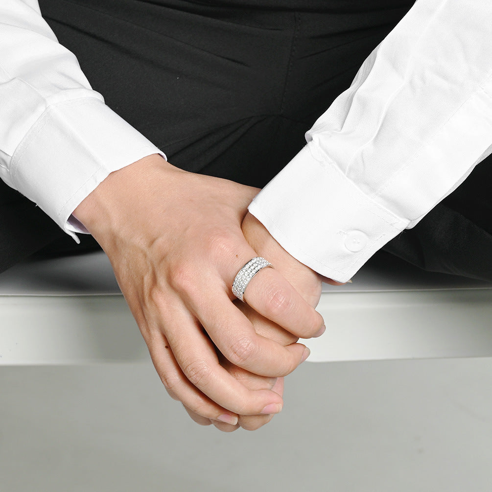 Neutral Style Stainless Steel Three Rows Pavé Zircon Ring Unisex