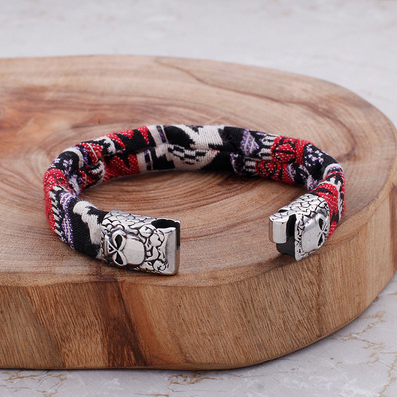 Sports Canvas Skull Men's Titanium Steel Bracelet