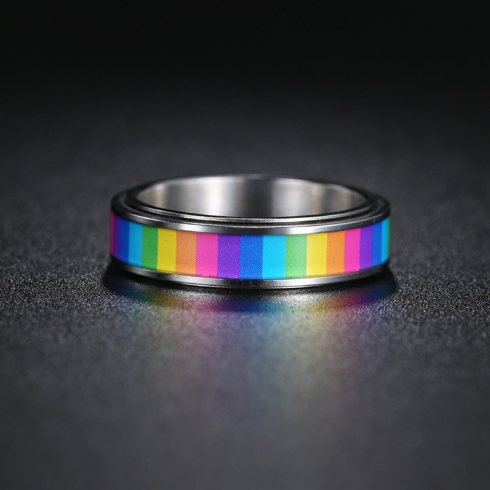 Rainbow Titanium Rotating Decompression Ring - Unisex Rainbow Jewelry