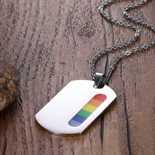 Rainbow Pendant Dog Tag Necklace Titanium Steel Jewelry