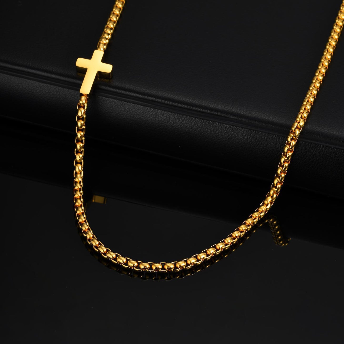 Planderful Mens Cross Necklace Stainless Steel Square Chain