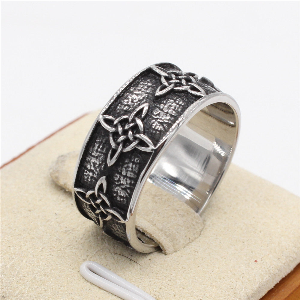 Planderful Unisex Celtic Pattern Ring Titanium Steel Retro Bold Timeless Statement Jewelry