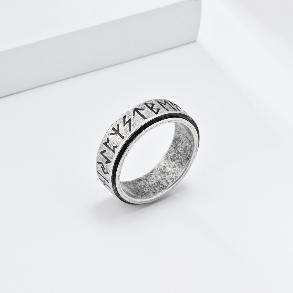 Retro Style Nordic Viking Text Titanium Steel Ring for All
