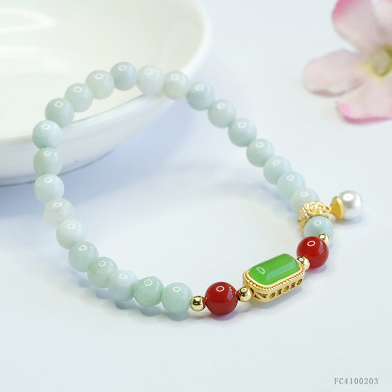 Jadeite Round Bead & Agate Bracelet