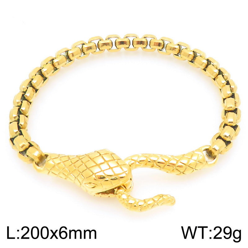 Punk Style Snakehead Layered Chain Men's Titanium Steel Bracelet