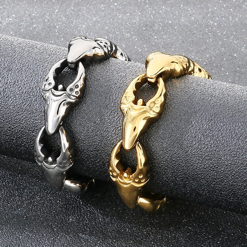 Rock Crab Claw Bracelet – Punk Vacuum Plating – Gold Clamp Titanium Steel Men's