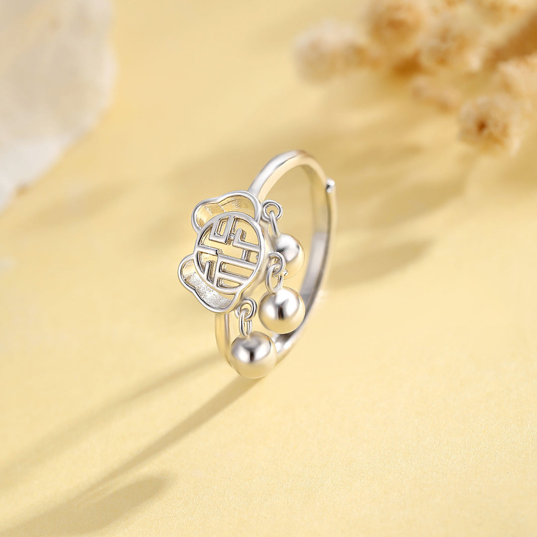 Planderful S925 Sterling Silver Blessing Ring Ruyi Lock Opening For Women Adjustable Luxurious Auspicious Jewelry