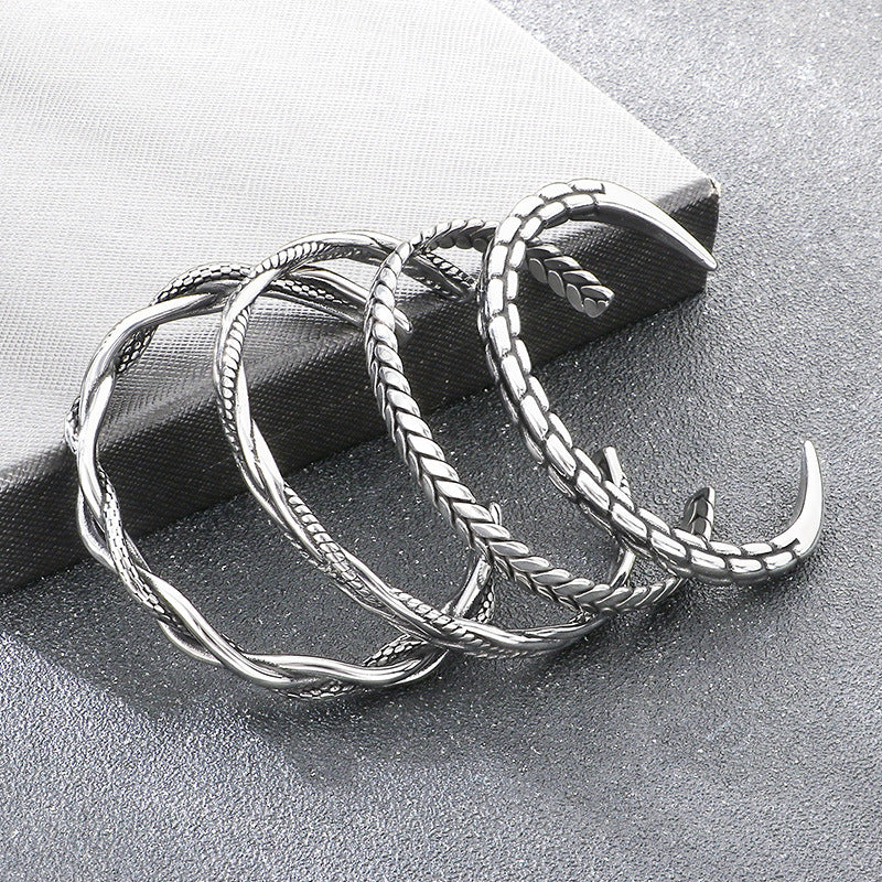 Punk Hollow Twist Bracelet – Smear Cross Pattern Open Men's Stainless Steel Bracelet