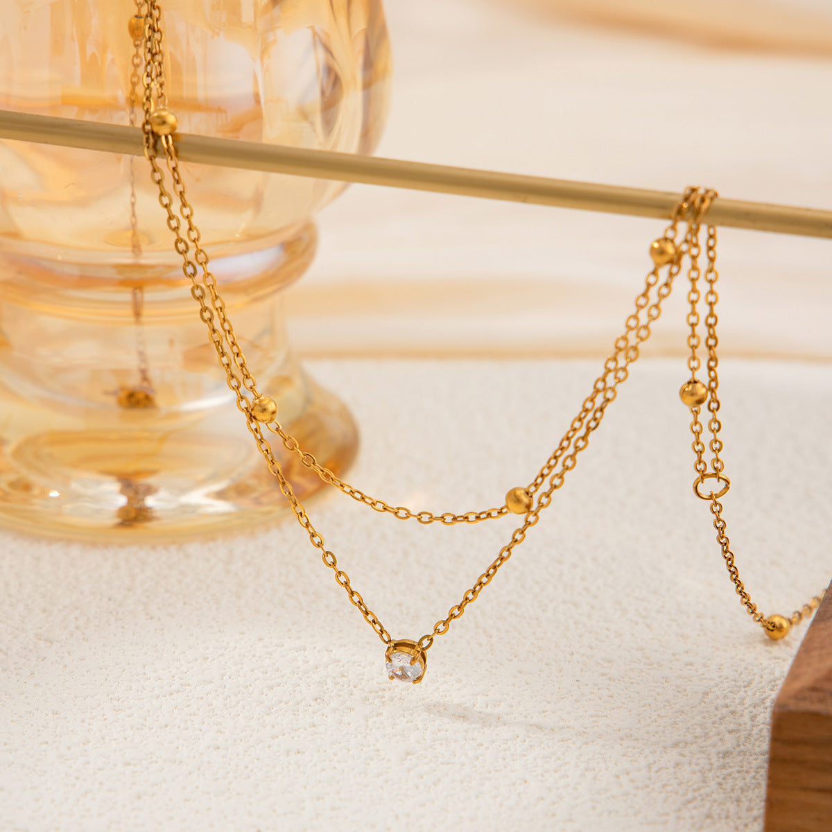 Round Bead Double-Layer Stainless Steel Necklace