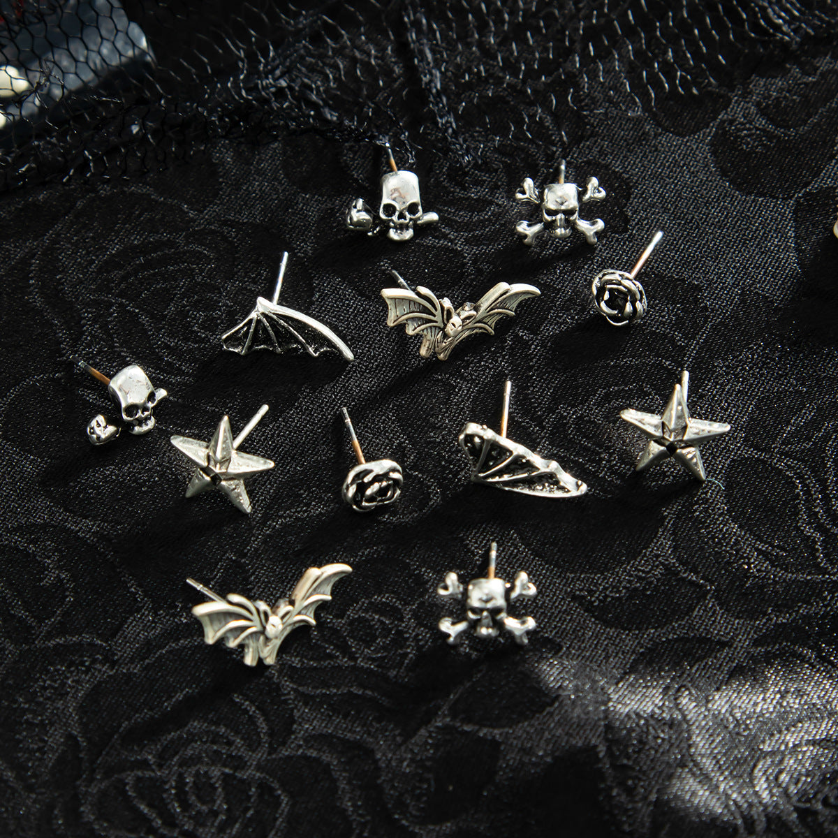 Planderful Gothic Halloween Earrings Set Spider Web Bat Blood Cross With Roses For Women Vienna Verve