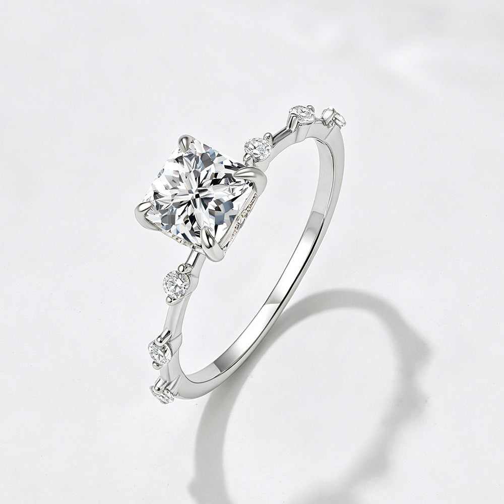 S925 Sterling Silver Princess Square Zircon Ring, Zircon Ring