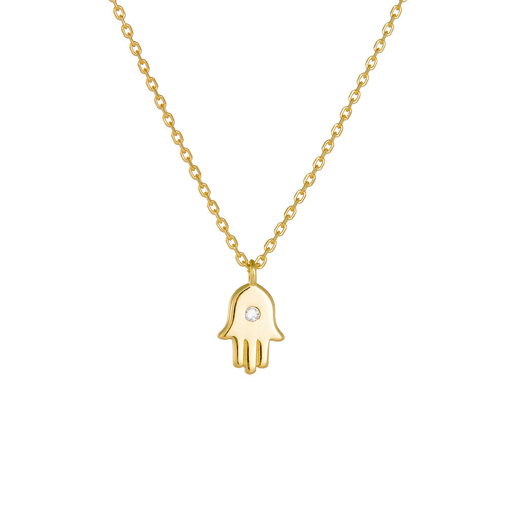 Design Sense Creative Palm Necklace S925 Sterling Silver Evil Hand Inlaid Zircon Women Pendant