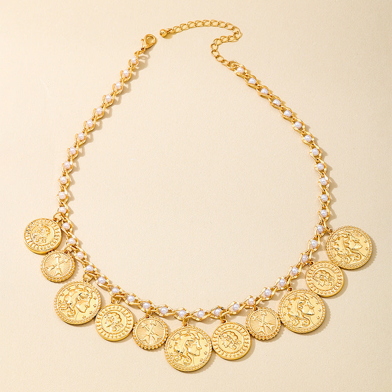 Planderful Vienna Verve Necklace – Fashionable Retro Court Style with Gold Coin Pattern