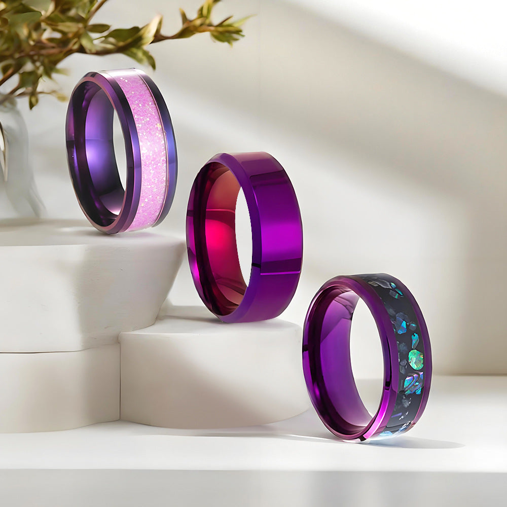 Planderful PurpleRed Titanium Steel Couple Ring Three Piece