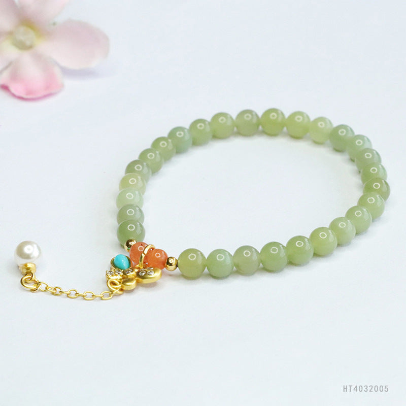 Qingshui Hetian Jade Butterfly Tassel Bracelet