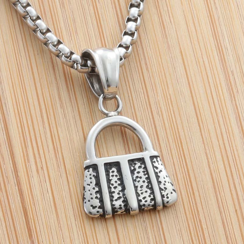 Punk-Inspired Titanium Steel Handbag Pendant Necklace for Trendy Women