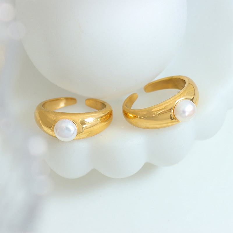Autumn Chic Freshwater Pearl Open Index Finger Ring - Women's Elegant French Style Jewelry