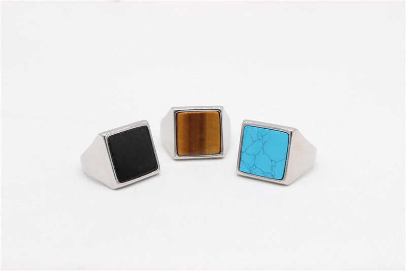 Planderful Titanium Steel Ring For Men Unisex Square Stone Minimalist Protection Statement