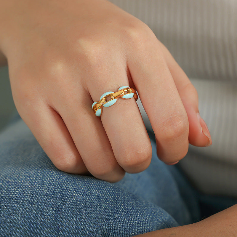 Chic Geometric Titanium Steel Gold-Plated Ring - Women's Statement Jewelry