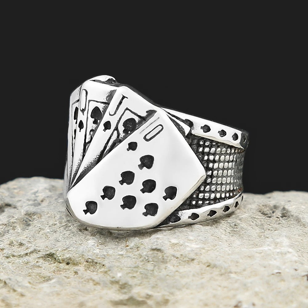 Vintage Playing Stainless Steel Men's Ring