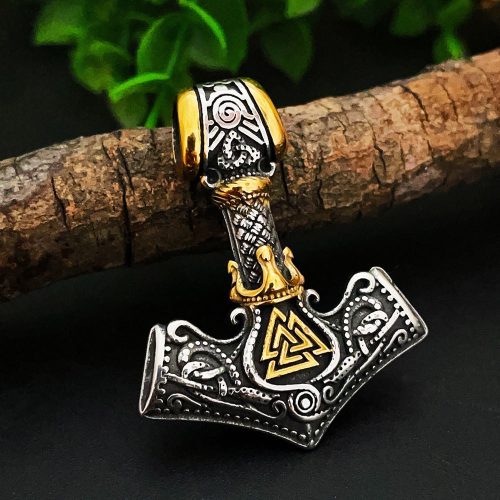 1. Planderful Rune Pendant Necklace In Stainless Steel Viking Odin Triangle And Anchor Motifs Punk Retro Style For Unisex