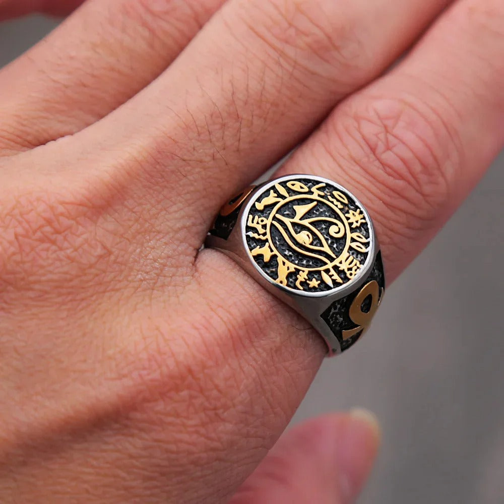 Vintage Eye of Horus Egyptian Stainless Steel Men's Ring