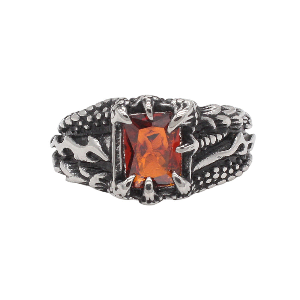 Planderful Jewelry Mens Dragon Claw Zircon Ring Stainless Steel Vintage European Design