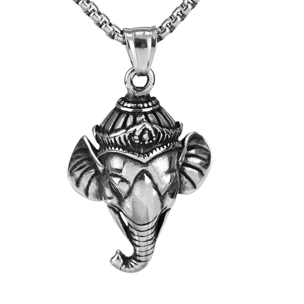 Retro Stainless Steel Men's Pendant Elephant Necklace Pendant
