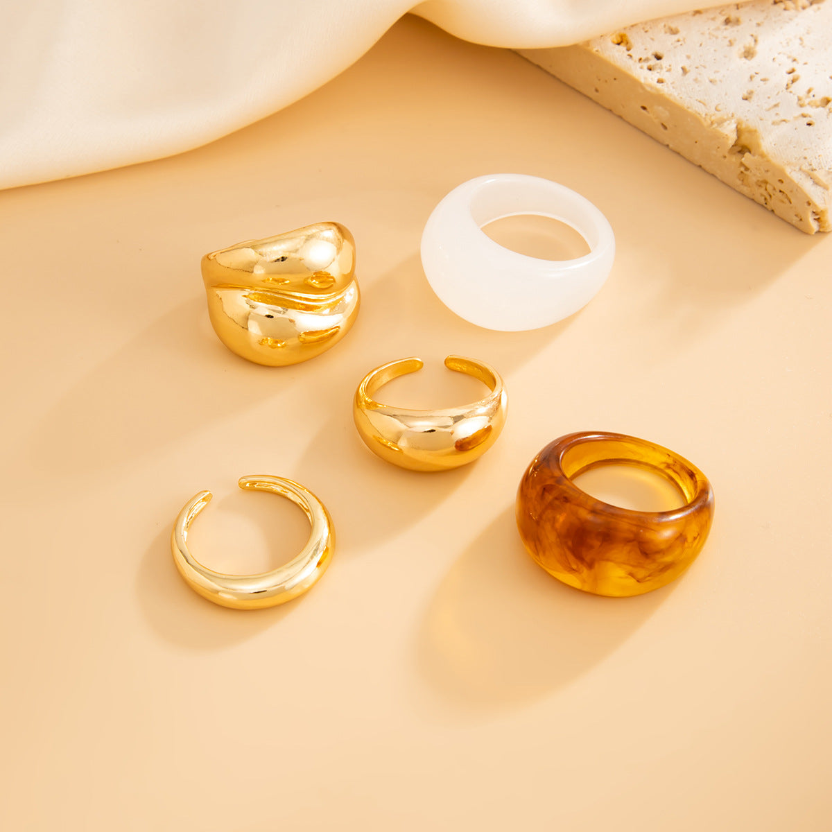 Planderful Geometric Landscape Ring Set With Resin Inlay Vienna Verve Collection Statement Jewelry For Women