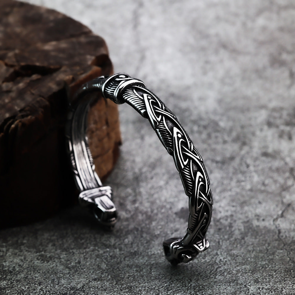 Viking Bracelet for Men Planderful Stainless Steel Wolf Head Vintage Jewelry Durable Everyday Accessory