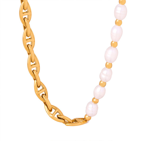 Golden Pearl Charm Necklace - Trendy Titanium Steel Jewelry
